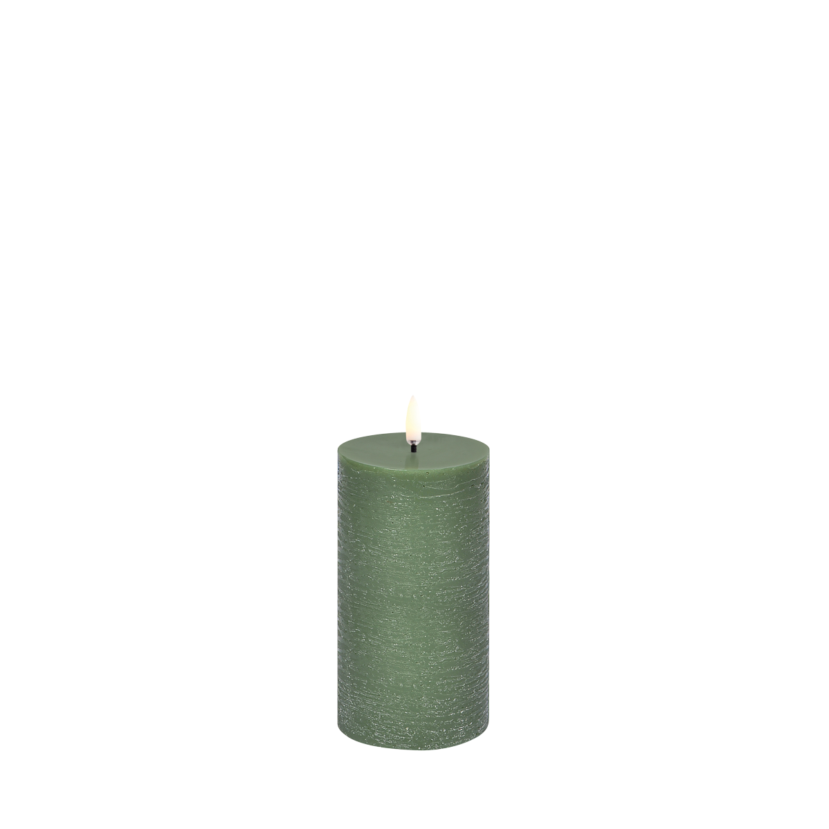 Olive Green Rustic Pillar Candle, 15cm, Battery