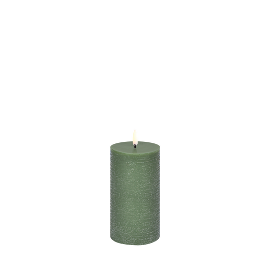 Olive Green Pillar Candle, 10cm, Battery