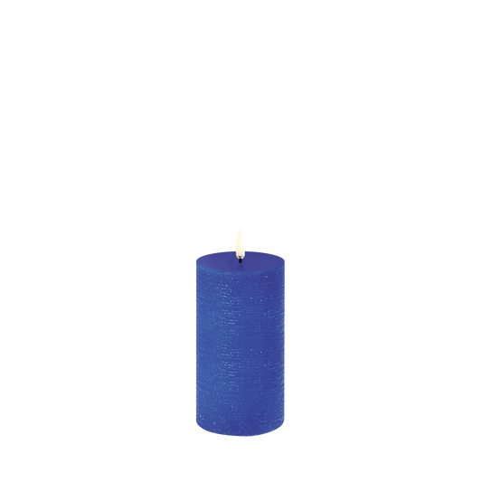 Royal Blue Rustic Pillar Candle, Battery, 15cm