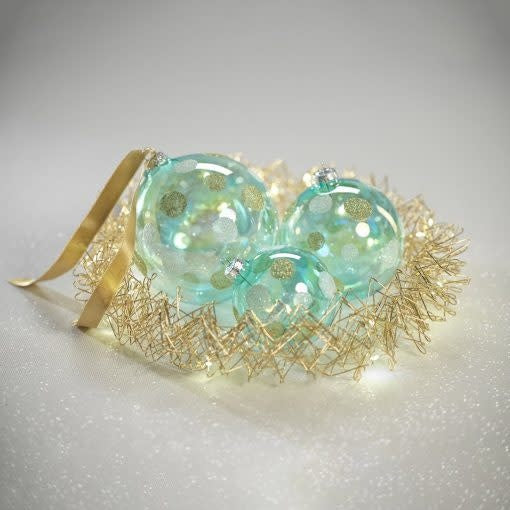 Zodax Blue Shimmer Polka Dots Glitter Glass Ornament