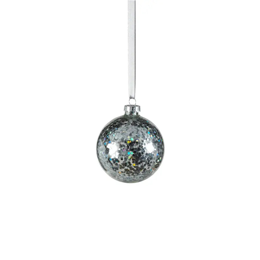 Confetti Glass Ball Ornament, Silver, 3.25"
