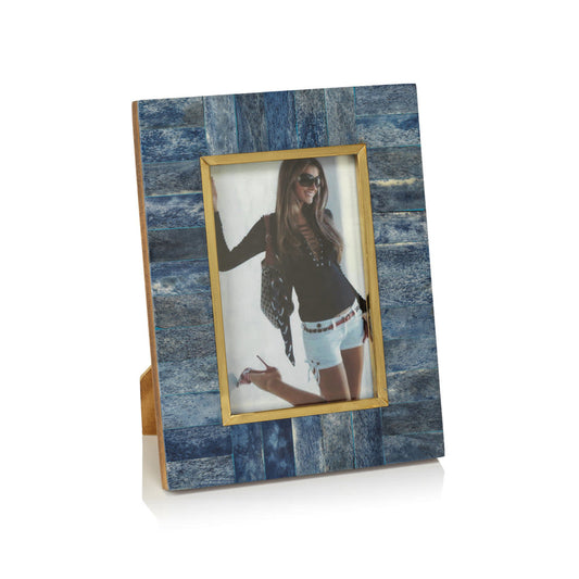 Zodax Biarritz Blue Bone Photo Frame with Inner Brass Trim 5x7